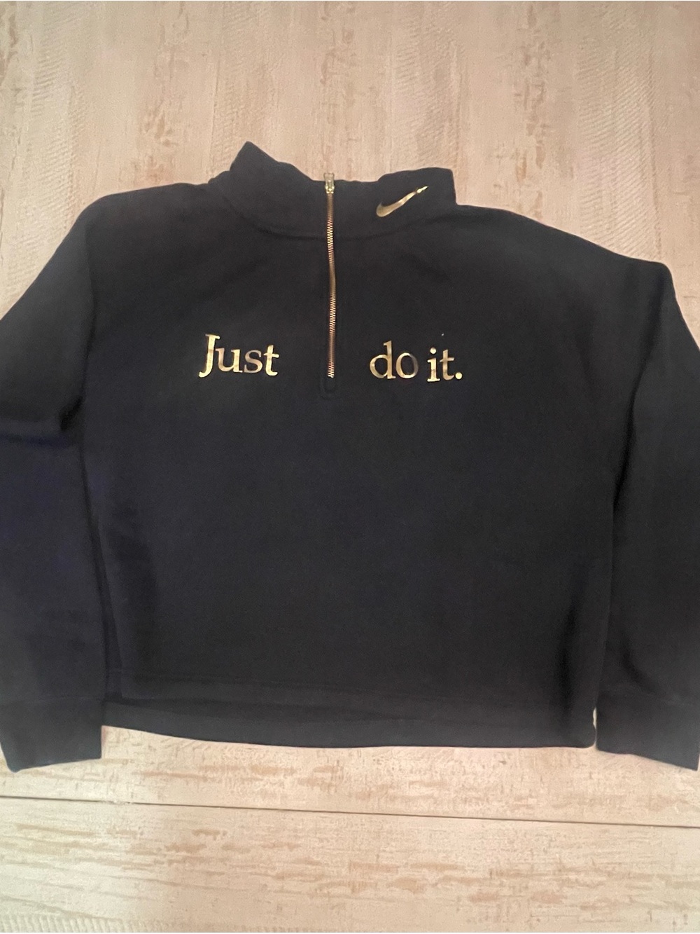 Nike Black Half-Zip Sweatshirt with Gold 'Just do it.' Text